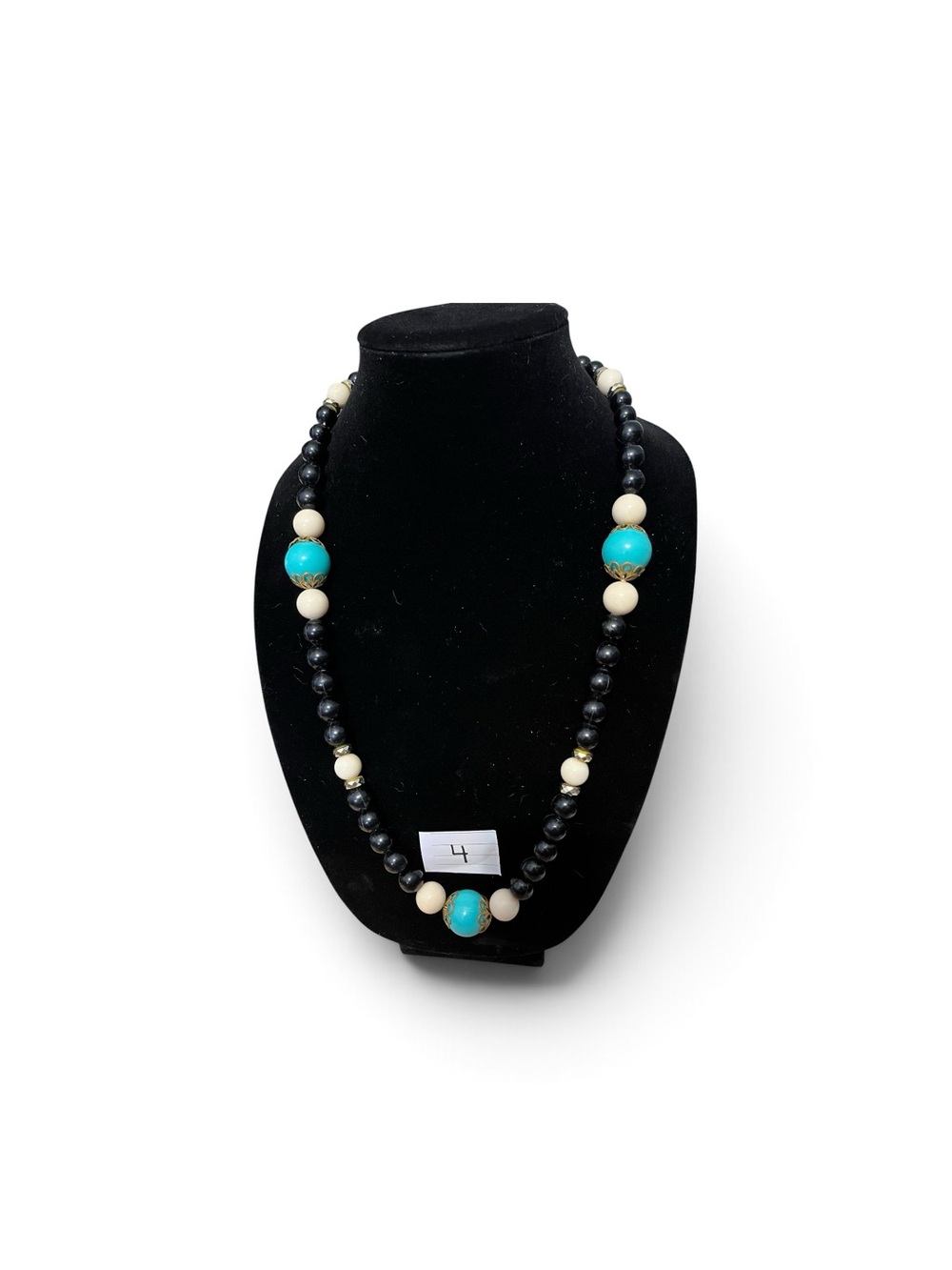 Black Beaded Necklace with Turquoise & Cream Accent Beads - Women Jewelry